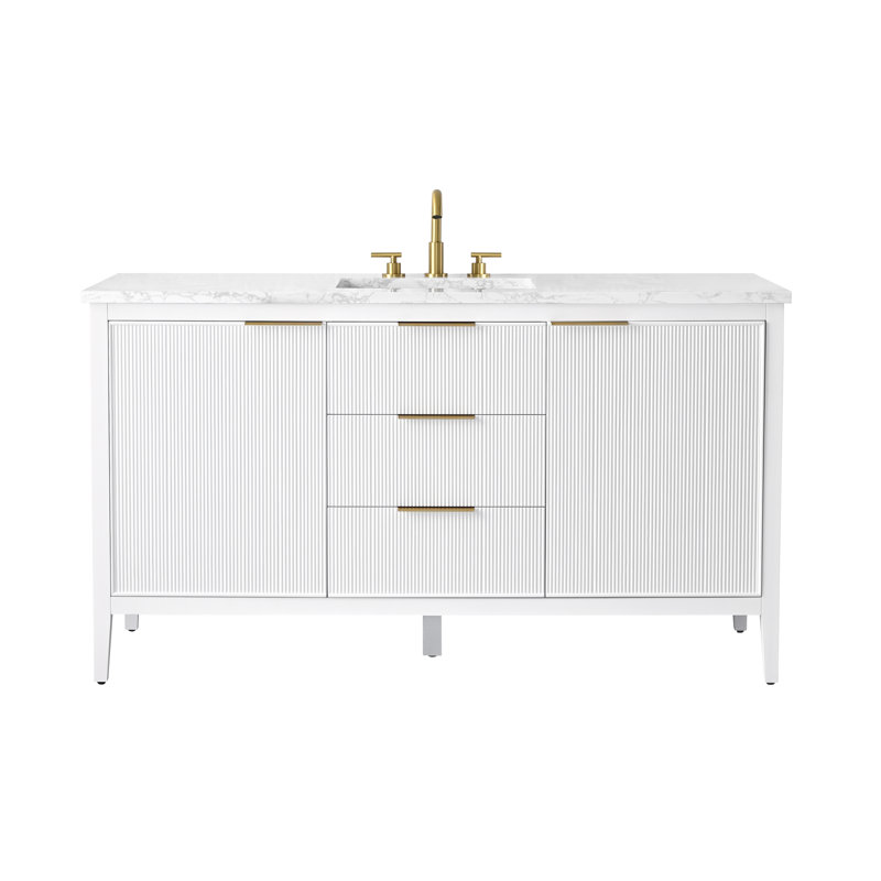 Emma 60" W Single Vanity, White/Brushed Bronze