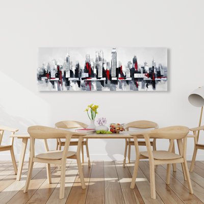 Gray and Red Cityscape - Industrial Canvas for Home Decor