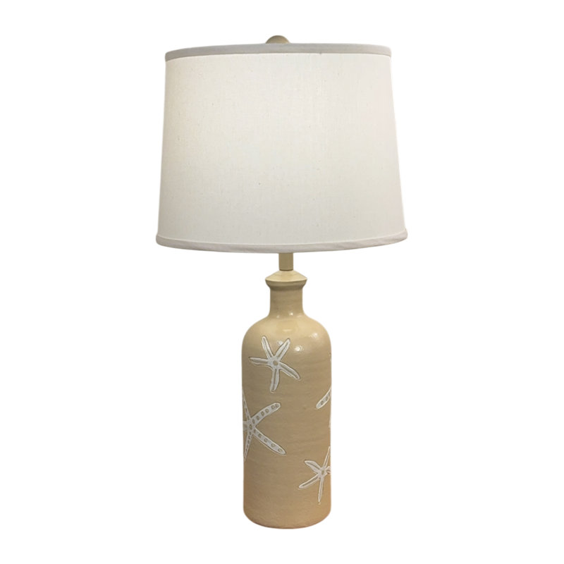 Solid Sisal/Ivory Etched Starfish Table Lamp, Tan