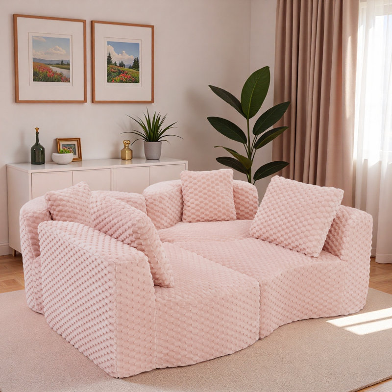 Canapé modulaire modulaire avec silhouette arrondie et coussins, Pink
