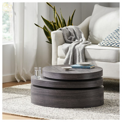 Table basse rotative Modernesque en noir mat avec plateau ovale en panneau de fibres à densité moyenne