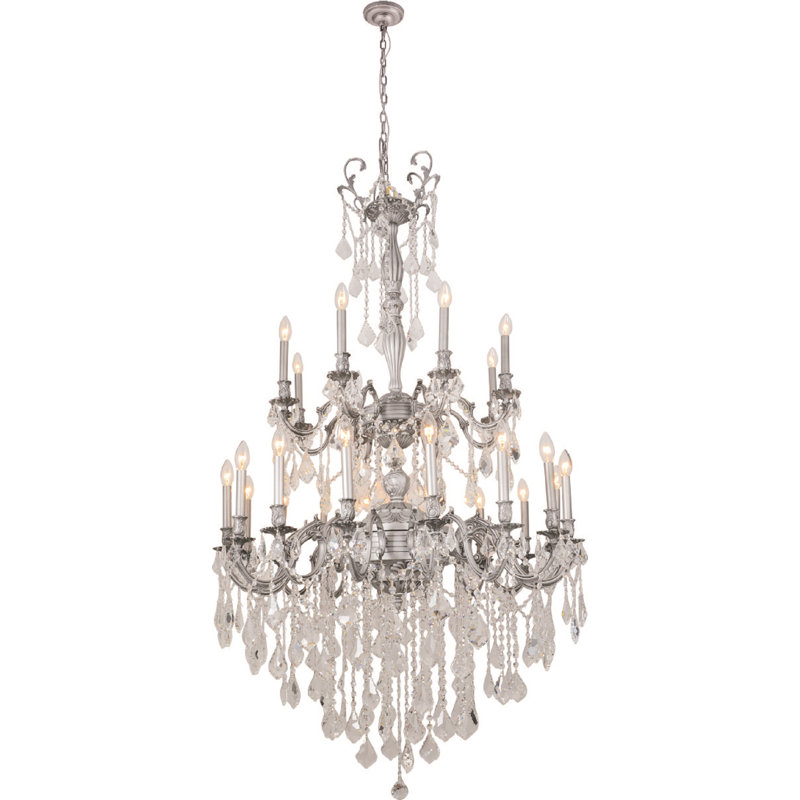 Lustre étagé 24 lumières de style bougie Auvray, Étain, Gris fumé