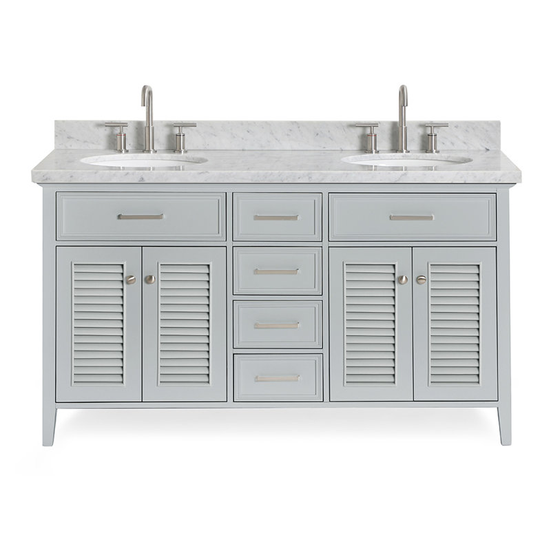 Kensington 61'' W Double Vanity, Oval, Gray, Carrara White Marble