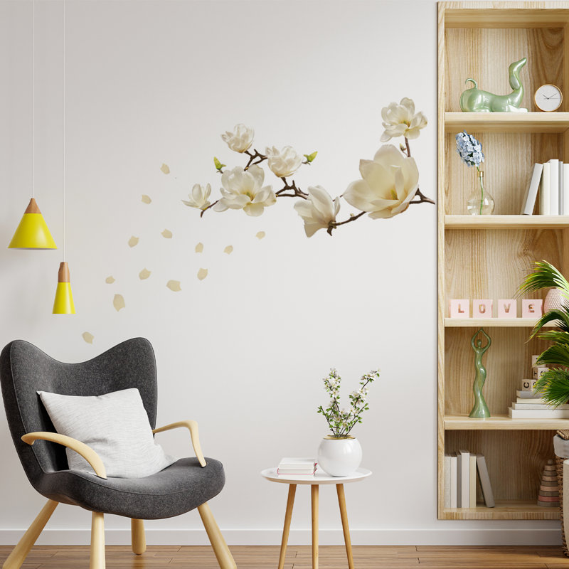 White Magnolia Floral Wall Sticker, 2 Packs