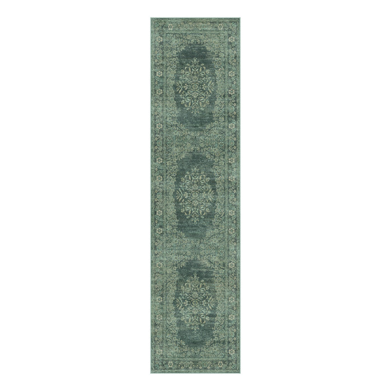 Sofia Oriental Green Area Rug, Runner 2'3" x 7'6"