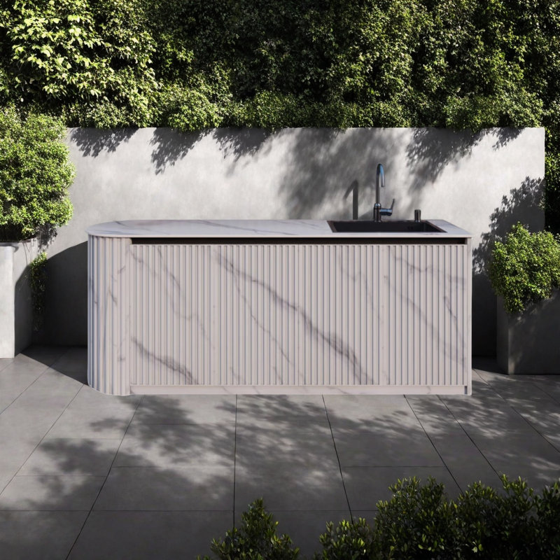 Meuble-lavabo d'extérieur à panneau basculant tout aluminium, Blanc