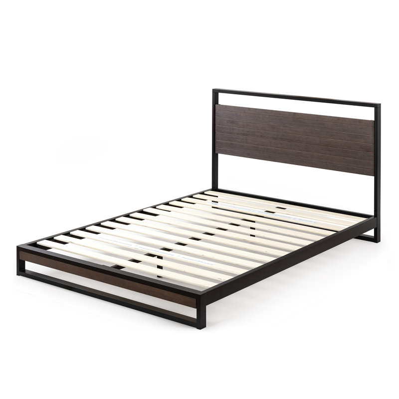 Daniel 37" Low Profile Bamboo and Metal Platform Bed, Full/Double, Gray Wash