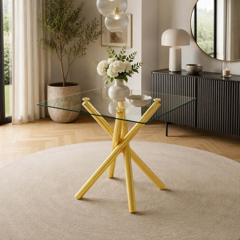 Table de bar moderne moderne en or avec plateau en verre trempé, table de pub robuste en métal avec pieds croisés pour bar, îlot de cuisine et salon
