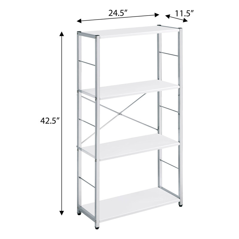 White And Chrome 4-Tier Rectangular Bookshelf, White/Silver