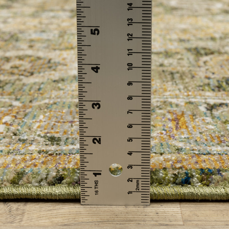 Tapis oriental en nylon / polypropylène tissé à la machine en vert / or / brun Lusher, Rectangle 3 pi 3 po x 5 pi 2 po