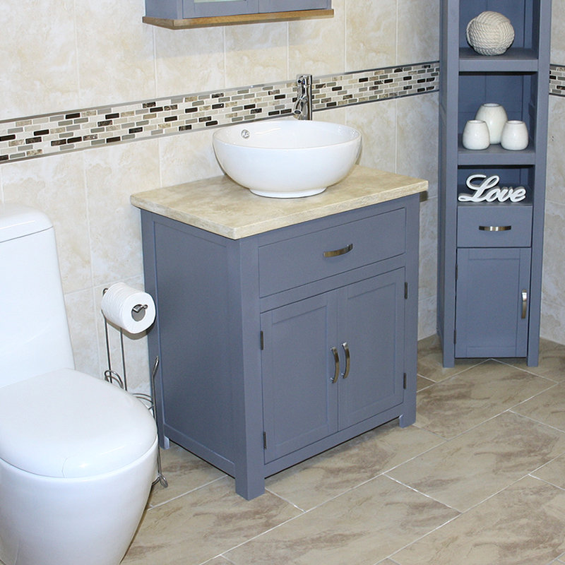 Roddy 750mm Single Bathroom Vanity with Vessel Ceramic Basin, Travertine, Grey