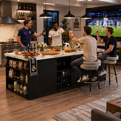 70.8'' Kitchen Island With Storage Drawer Cabinet Open-Sided Shelves Wine Rack, Open-Concept Kitchen Home Bar Cabinet With Seating Area