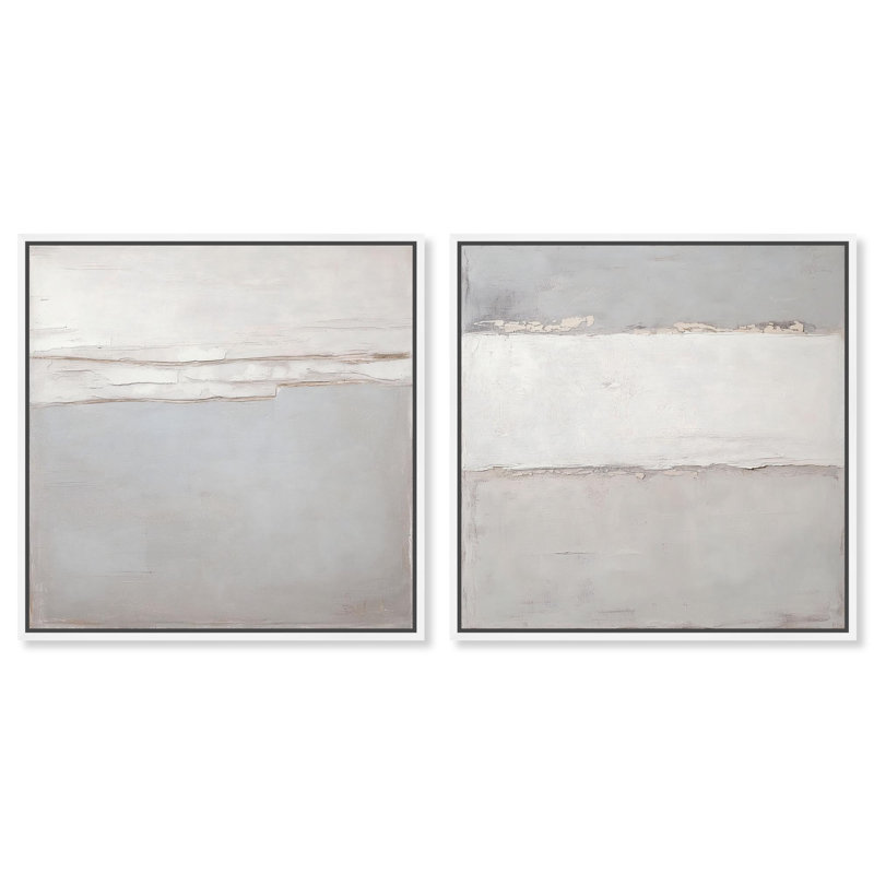 Luxe Abstract Art 2 Panel Set Canvas Print by , 13" H x 13" W, Floater Framed Print without Mat, White