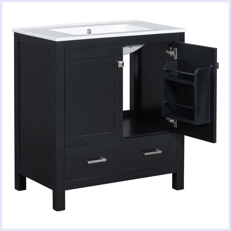 Meuble-lavabo moderne avec lavabo simple et tiroir, Noir