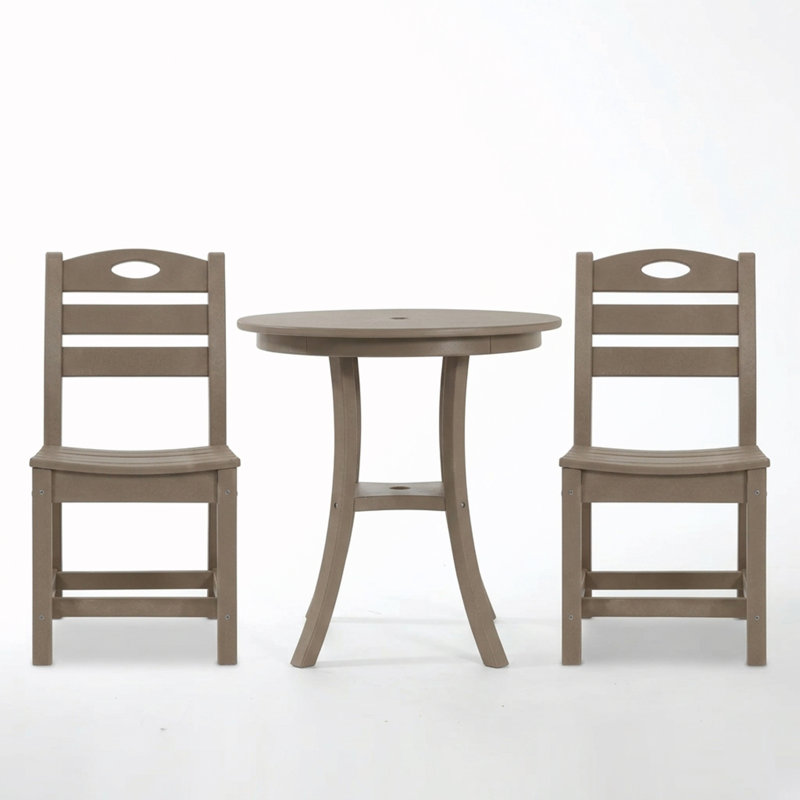 Ensemble de bar d'extérieur 3 pièces avec table ronde et 2 chaises, Brun antique