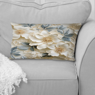 Voile blanc en dentelle florale rétro blanc IV - coussin à imprimé floral