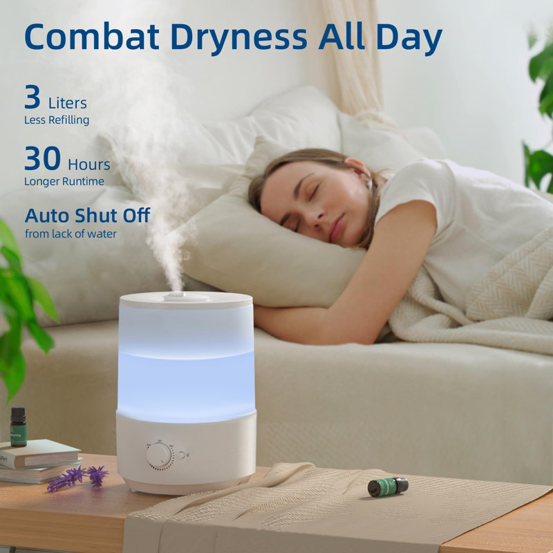 White 3L Cool Mist Humidifier with Oil Diffuser and Night Light