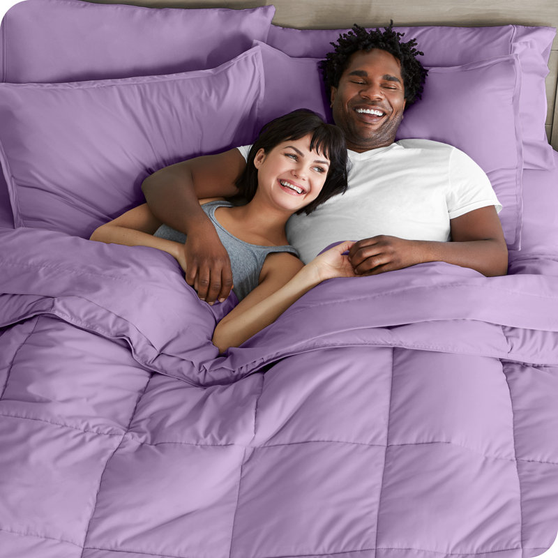 Lit dans un sac en microfibre 1800 de qualité supérieure 1800, Édredon simple + 4 pièces supplémentaires, Lavande / Lavande