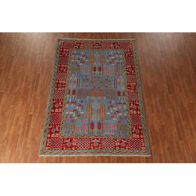Light Blue Kazak Oriental Area Rug