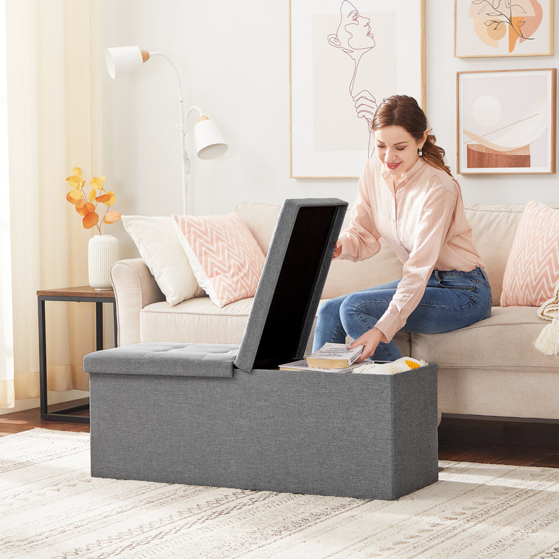 Storage Ottoman, 14.9" H x 28.9" W x 14.9" D, Ash Gray