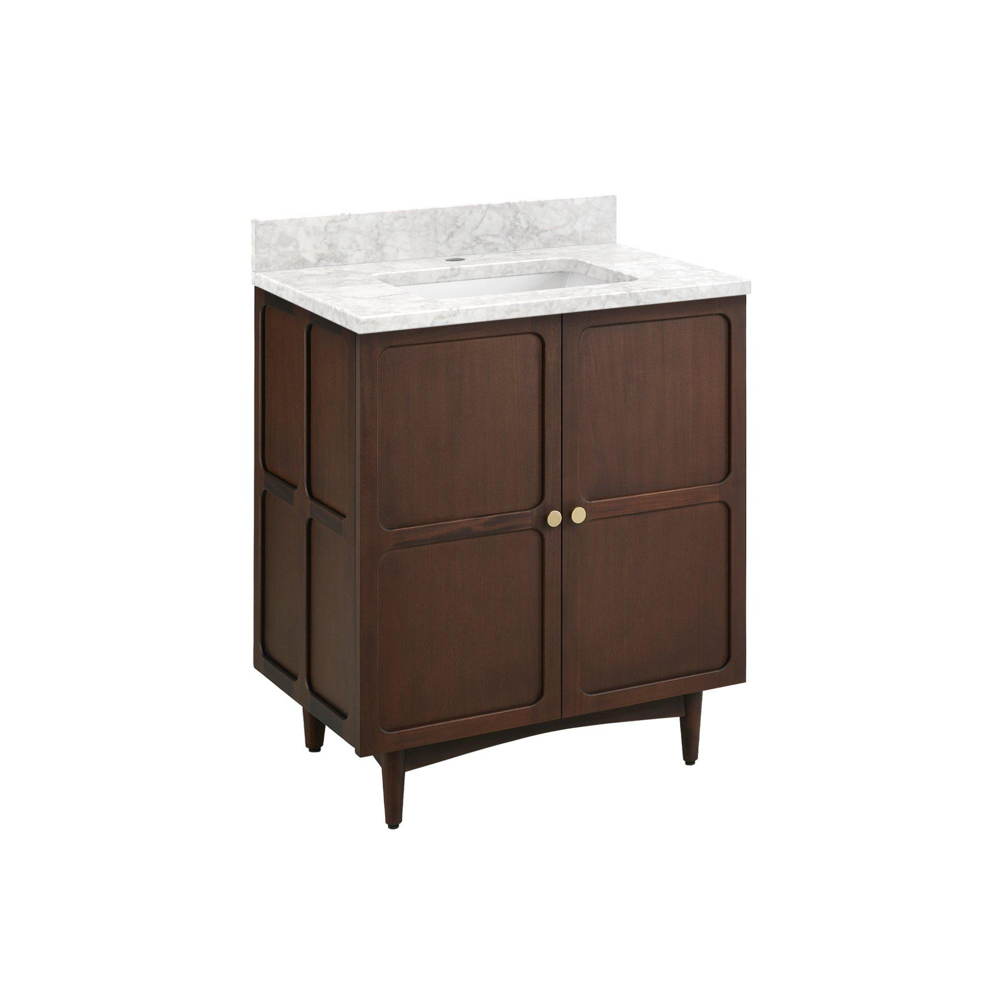 Delavan 30" Single Bathroom Vanity, Carrara Marble, Single-Hole, Rectangular 