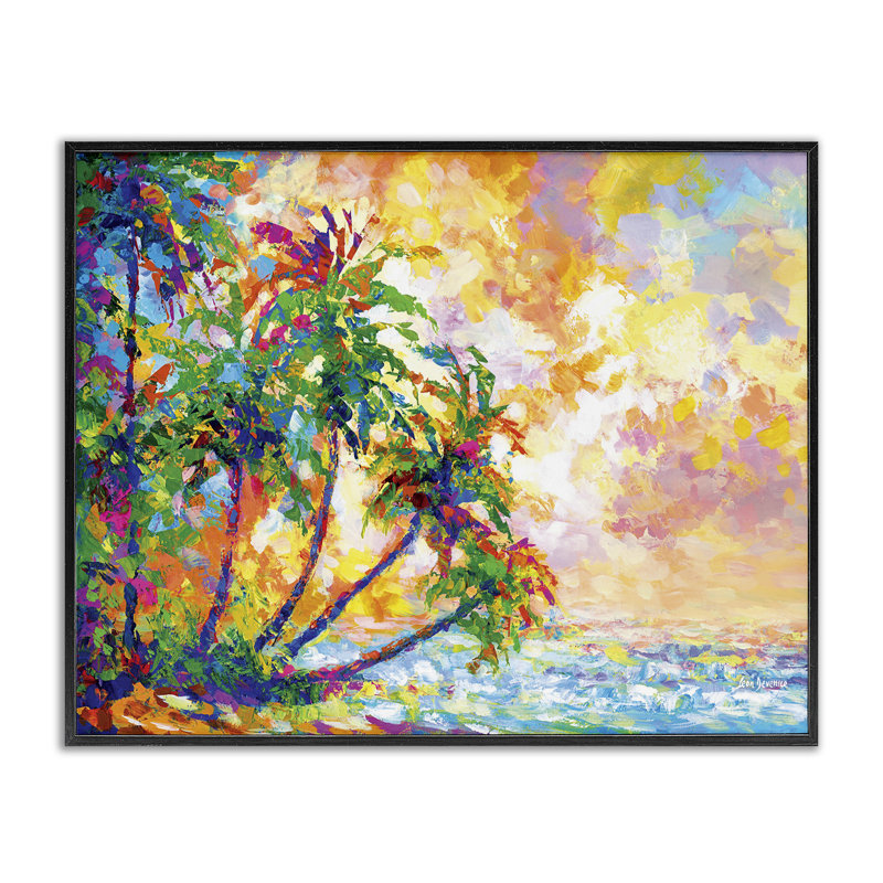 «Full Beach Palms», art de la giclée blanche encadrée par Leon Devenice, Giclée encadrée noir minuit, H 24 po x l 30 po