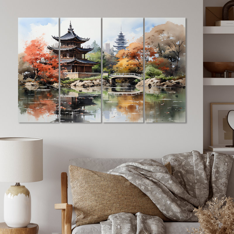 Critchlow China Art Pagoda Serenity - art mural chinois sur toile - 4 panneaux