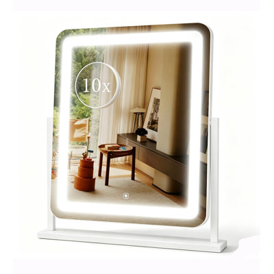 Miroir de maquillage détachable avec grossissement x10, rotation à 360°, idéal pour la chambre ou la salle de bain.