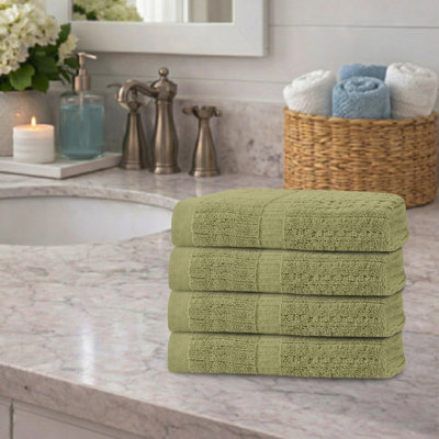 Ensemble de 4 serviettes Willow - 100% coton peigné, qualité supérieure 630 g / m², vert, ultra doux et très absorbant (4 serviettes à main)