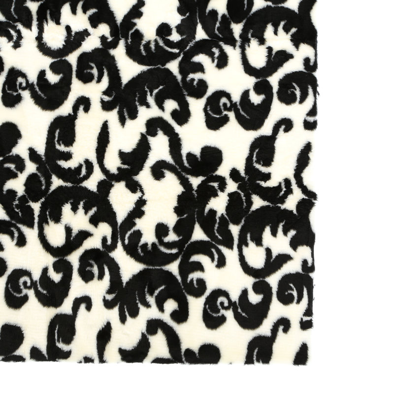 Contemporary Rectangle Black/White Washable Area Rug, 4'7" x 6'7"