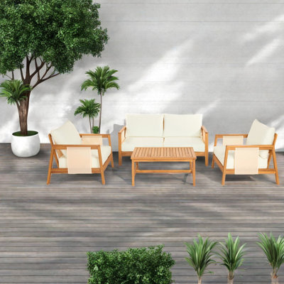 Comfortable Patio Sofas, Acacia Wood Modern 4 Piece Set For Home