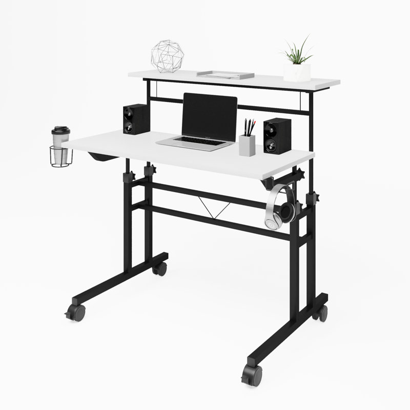 Bureau d'écriture roulant à hauteur réglable avec tablette mobile, blanc | Idée de cadeau, Blanc