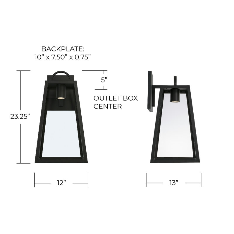  Lanterne murale d'extérieur 19,5 po H, Noir, H 23,25 po x l 12 po x P 13 po