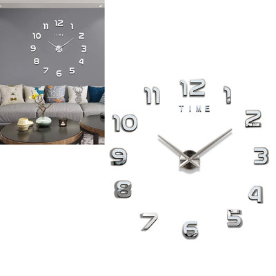 3D Number Large Wall Clock Silent Simple Fashionable Decorative Numeral for Living Room