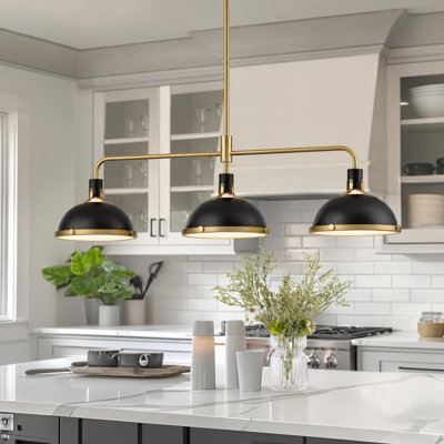 Luminaire suspendu linéaire à 3 lumières pour îlot de cuisine avec diffuseur en verre Lysander