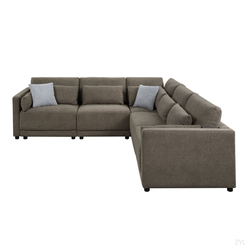 5 pièces canapé modulaire en lin brun avec coussins décoratifs