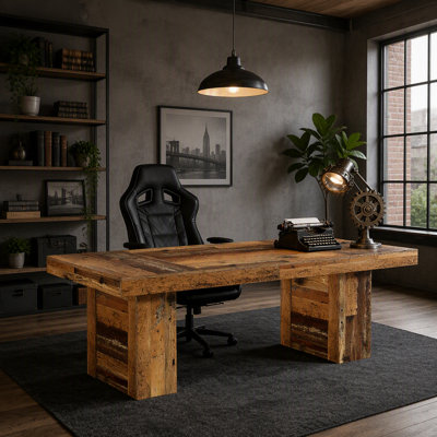 Spacious 63-Inch Farmhouse Executive Desk with Ample Workspace and Rustic Charm for Home Office Use