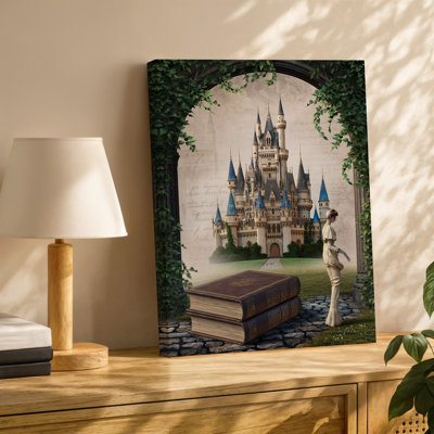 Toile, scène fantaisiste fantaisiste mettant en vedette un majestueux château avec de grands clochers d'art et des détails architecturaux complexes