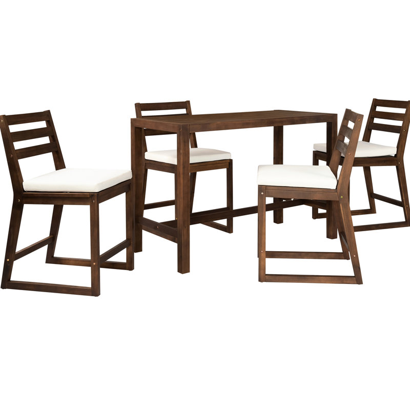 Bar extérieur 5 pièces, chaises ergonomiques, table en bois, performance toutes saisons, fabrication à finition rayée, durabilité, résistance à la décoloration