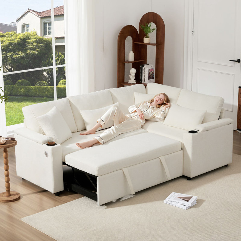 3 Seater Chenille Chaise End Sofa, Beige