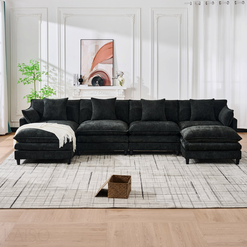 Canapé modulaire en U 140,9 po, Velours côtelé noir