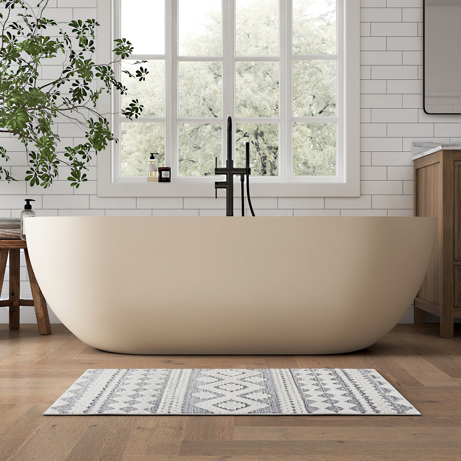 Forma 69" Freestanding Soaking Bathtub Solid Surface Stone Resin Soaking Tubs, Milky Coffee