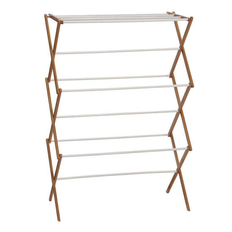 Bamboo Folding Clothes Drying Rack 11‑Dowel Upscale Laundry Air Dryer with Flat Shelf Natura