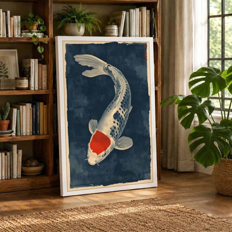 Drifting Koi Japandi - Wrapped Canvas, 18x12 - 45.7 x 30.5 cm, White Border