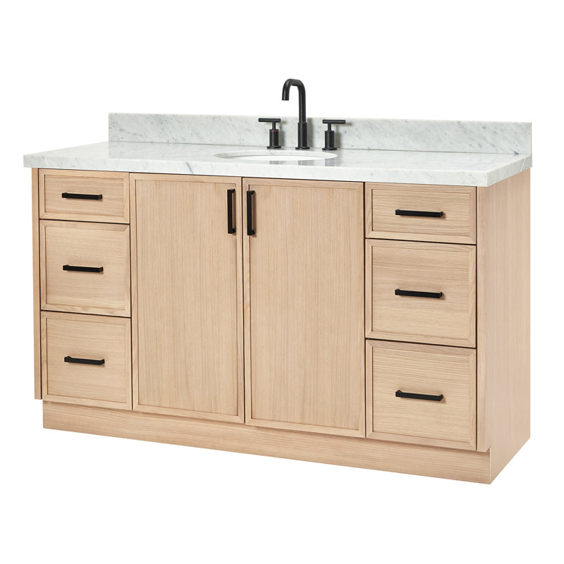 ARIEL Kellie 49 Single Sink Bathroom Vanity with Italian Carrara Marble Top, Oak, 61"
