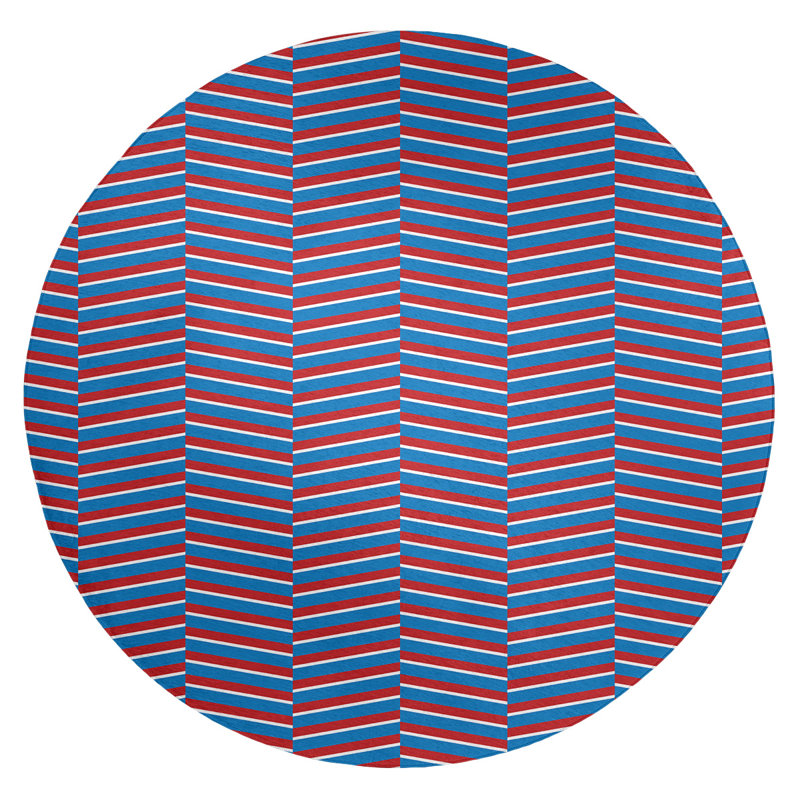 Tapis bleu/rouge fait main, Rond 5 pi