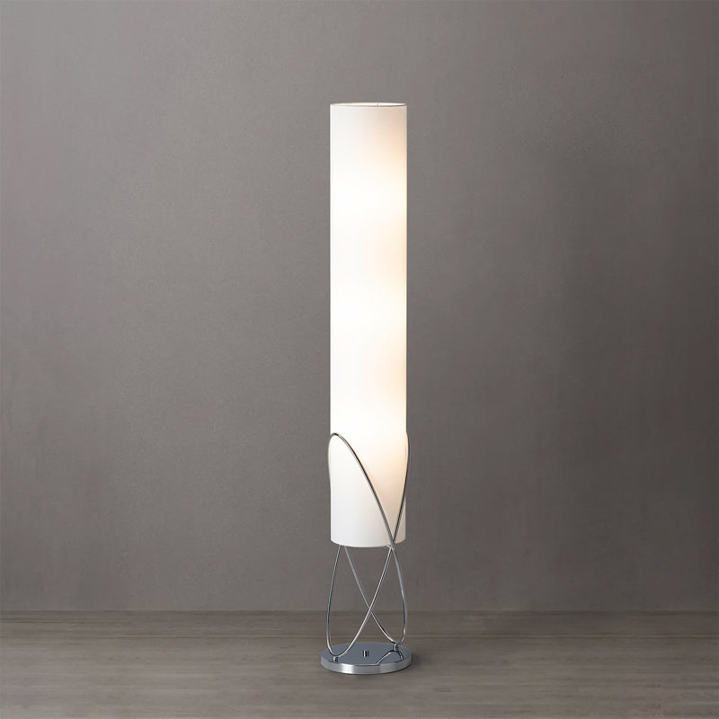 Chrome 58" Floor Lamp with White Linen Shade and Dimmer