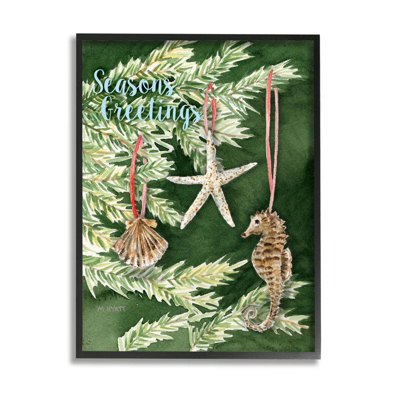 Arbre de Noël nautique « Greetings », impression d’art graphique, H 30 po x l 24 po x P 1,5 po, Giclée encadrée noir minuit