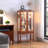 Lighted Curio Display Cabinet with Open Storage Space,Solid Wood Legs and adjustable Shelves, Acrylic Mirrored Back Panel, Tempered Glass Doors-1556161776