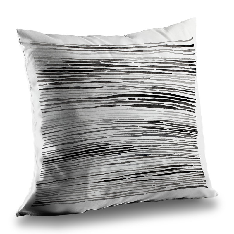 Gray Grooves Monochrome Shapes Poly Twill Throw Pillow - Insert